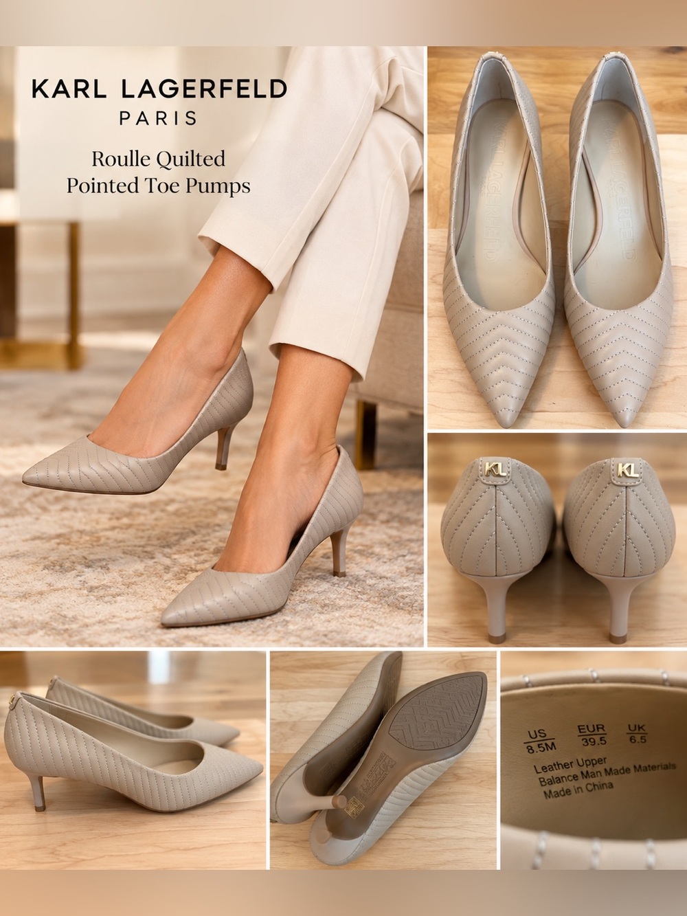 Karl Lagerfeld Roulle Quilted Pointed Toe Pumps Pointed Toe Pumps in Gray US 8.5